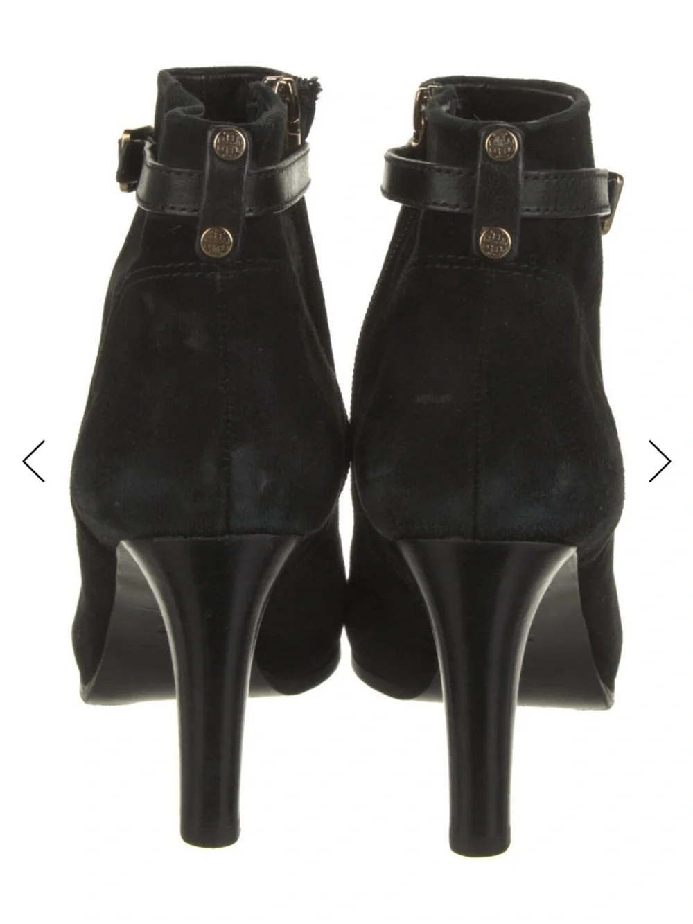 Tory Burch Black Suede Ankle Boot with Gold Buckle